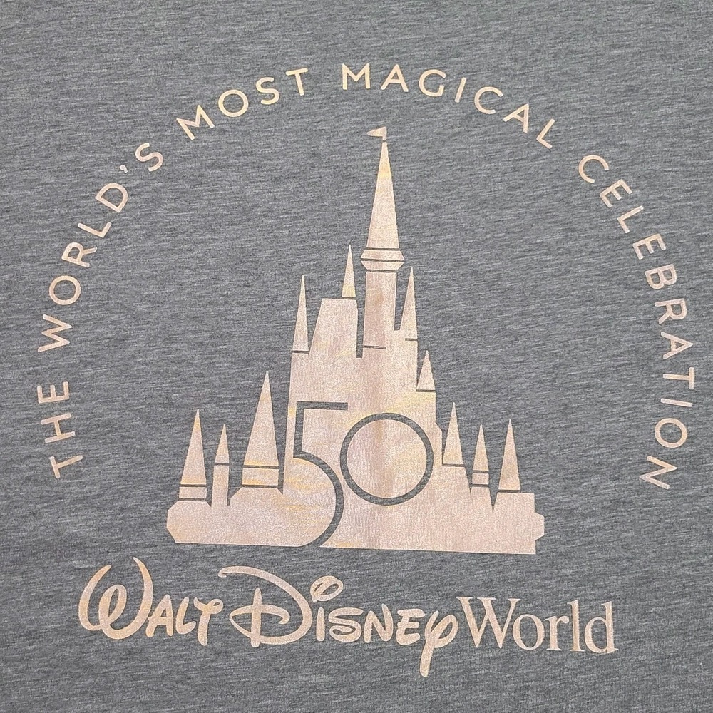 Disney Parks Walt Disney World 50th Anniversary Top Womens 2XL Gray Split Hem